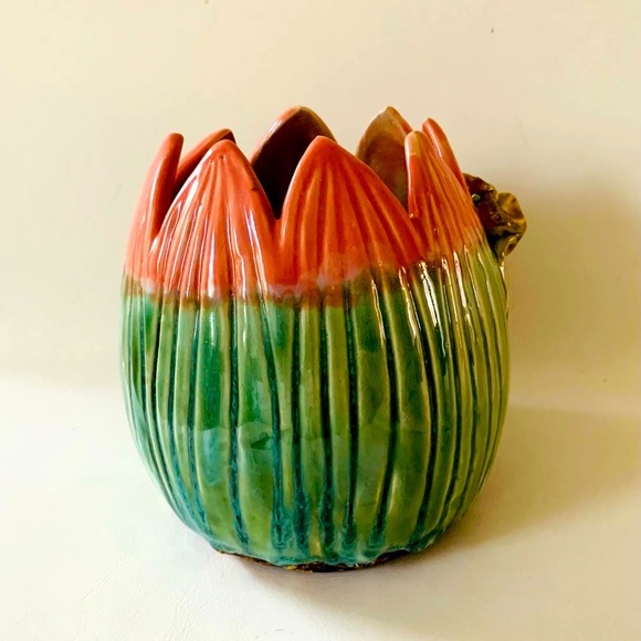 Vintage 3 D Frog On Water Lily Ceramic Planter 1950s - Picture 6 of 14